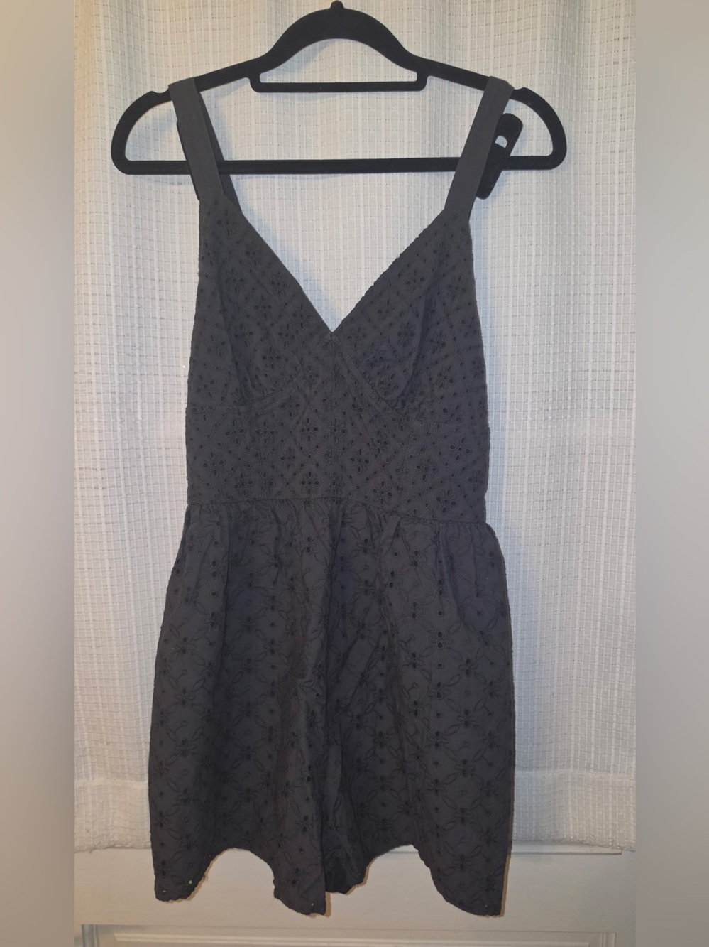 American Eagle Outfitters Black Eyelet V-Neck romper